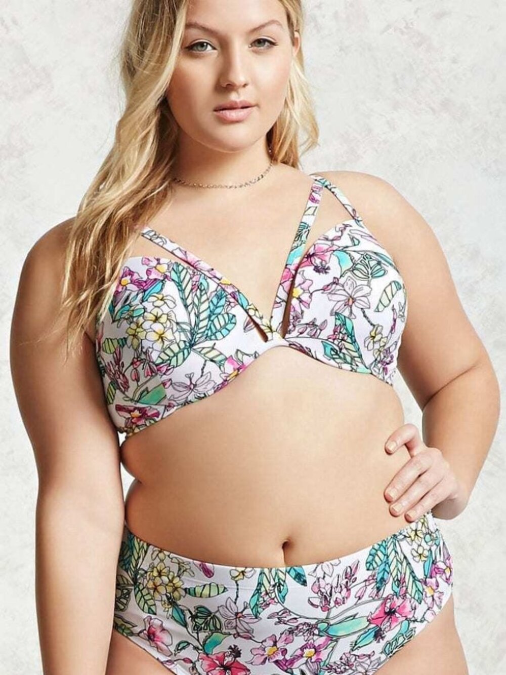 Forever 21 Plus White Pink Floral Bikini Top Bottom 2pcs set 3X
